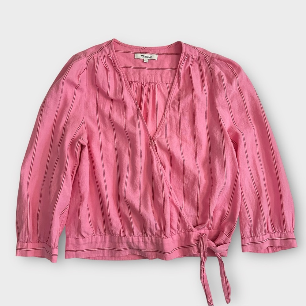 Madewell Wrap Top in Cecilia Stripe Size Small Peony‎ Pink Cropped